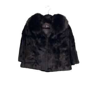 Nth Prestige Collection Women's Black Shrug Faux Fur Cropped Overcoat Size Small